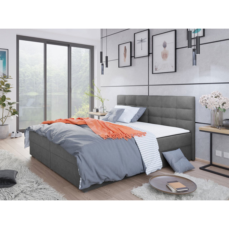 Moderní hotelová postel 140x200 BALJA 1 - šedá + topper ZDARMA