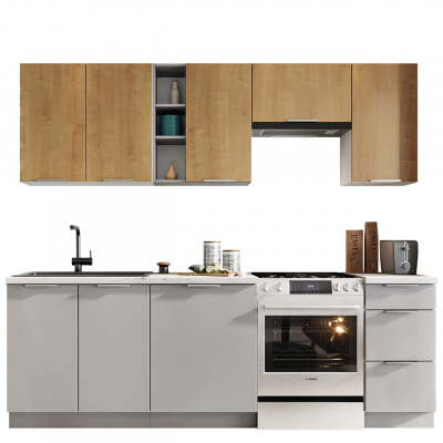 Kuchyňský nábytek 180/240 cm REHNA 1 - bílý / dub burlington / šedá platina