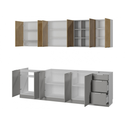Kuchyňský nábytek 260/260 cm REHNA 3 - bílý / dub burlington / šedá platina