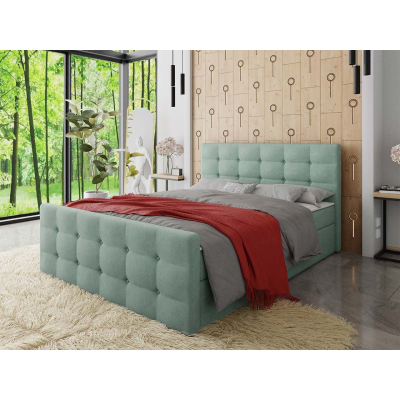 Americká čalouněná manželská postel 180x200 RANON 1 - tyrkysová + topper ZDARMA