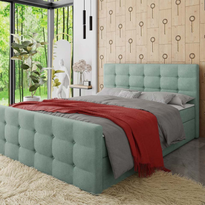 Americká čalouněná manželská postel 160x200 RANON 1 - tyrkysová + topper ZDARMA