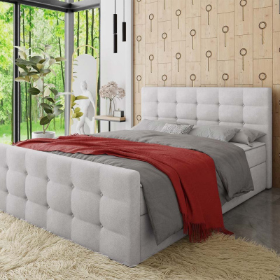 Americká čalouněná manželská postel 140x200 RANON 1 - světlá šedá + topper ZDARMA