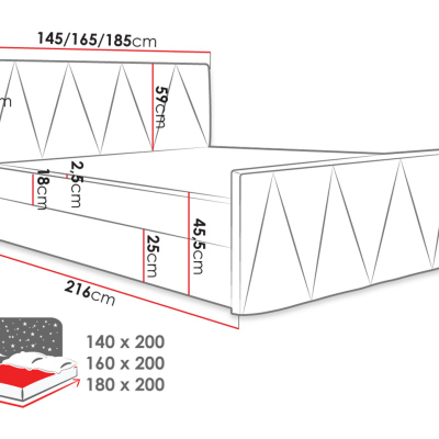 Americká manželská postel 160x200 RANON 2 - světlá šedá + topper ZDARMA