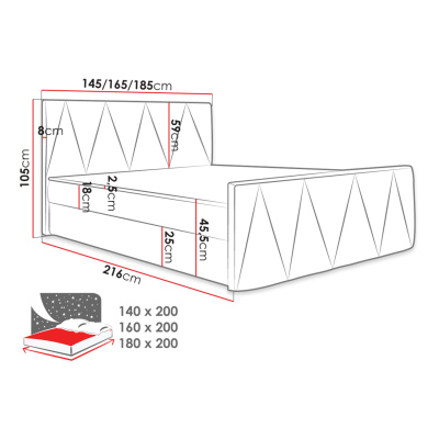 Americká manželská postel 160x200 RANON 2 - světlá šedá + topper ZDARMA