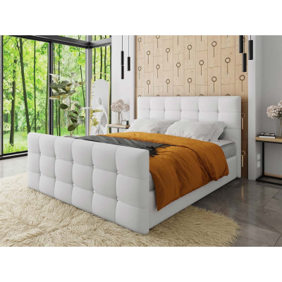 Americká manželská postel 160x200 TORNIO - bílá ekokůže + topper ZDARMA