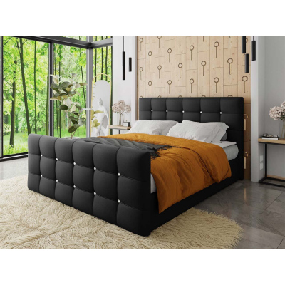 Americká manželská postel 140x200 TORNIO - černá ekokůže + topper ZDARMA