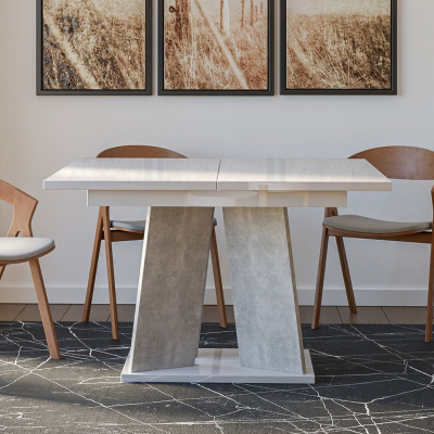 Moderní rozkládací jídelní stůl RANDOY - beton / lesklý bílý