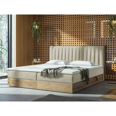Kontinentální postel 180x200 AGER - béžová / dub zlatý + topper ZDARMA