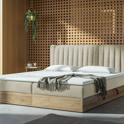 Kontinentální postel 160x200 AGER - béžová / dub zlatý  + topper ZDARMA