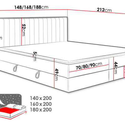 Kontinentální postel 180x200 AGER - béžová / dub zlatý + topper ZDARMA