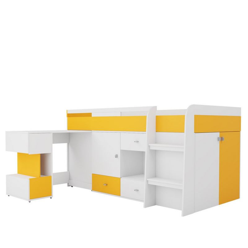 Multifunkční dětská postel 90x200 HARKA - bílá / žlutá