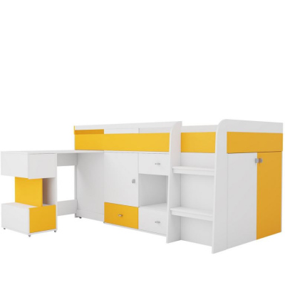 Multifunkční dětská postel 90x200 HARKA - bílá / žlutá