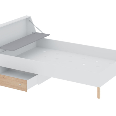 Jednolůžková postel s úložným prostorem 90x200 ALANEN - dub artisan / šedá / bílá