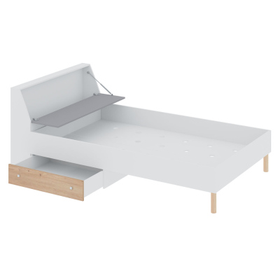 Jednolůžková postel s úložným prostorem 90x200 ALANEN - dub artisan / šedá / bílá