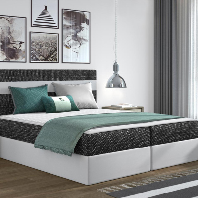 Hotelová manželská postel 180x200 SESKARO - černá / bílá ekokůže + topper ZDARMA