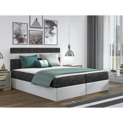 Hotelová manželská postel 160x200 SESKARO - černá / bílá ekokůže + topper ZDARMA