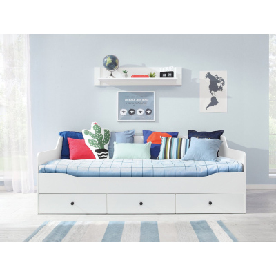 Jednolůžková postel se šuplíky 90x200 ROVARA - bílá / lesklá bílá