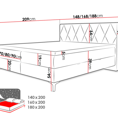 Čalouněná kontinentální postel 140x200 LYNGS - světlá šedá + topper ZDARMA