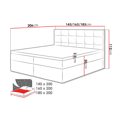 Kontinentální manželská postel 180x200 CAROLA - béžová + topper ZDARMA