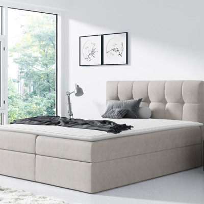 Hotelová manželská postel 140x200 KOLDBY - béžová + topper ZDARMA