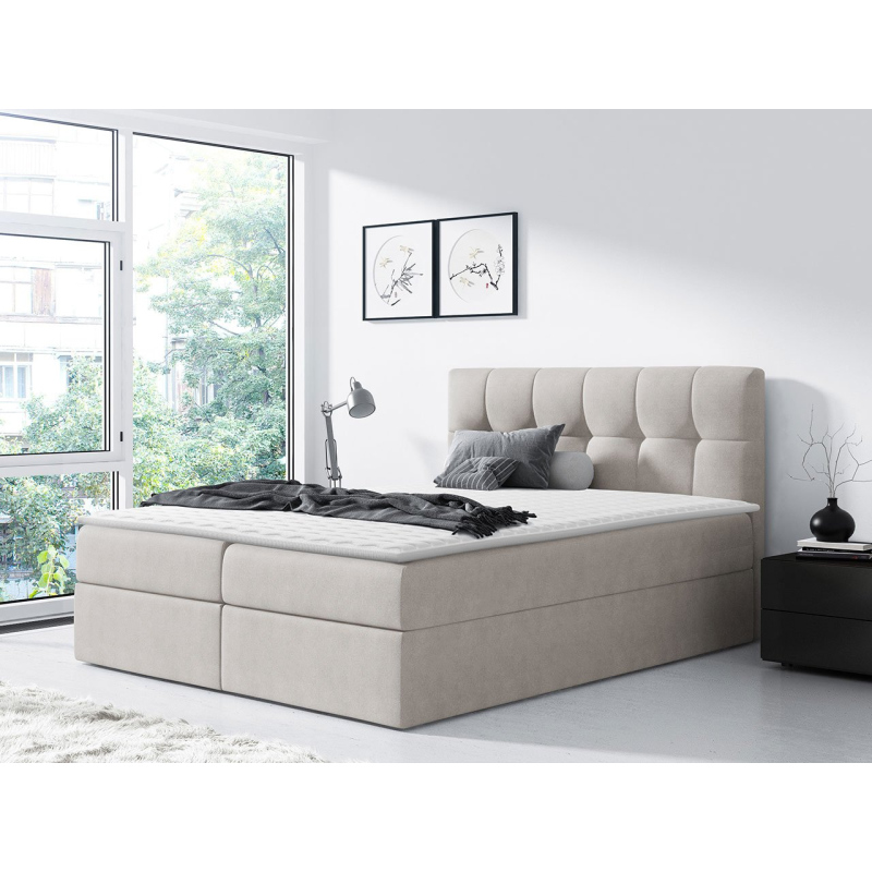 Hotelová manželská postel 140x200 KOLDBY - béžová + topper ZDARMA