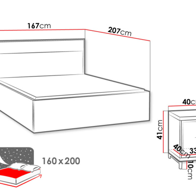 Ložnicová sestava s LED osvětlením a postelí 160x200 SUCRE 2 - ořech hikora / dub / černé nožky