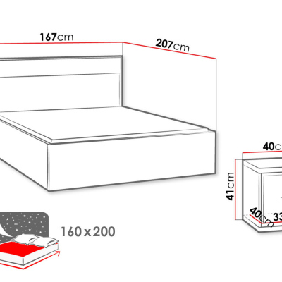 Ložnicová sestava s LED osvětlením a postelí 160x200 SUCRE 2 - ořech hikora