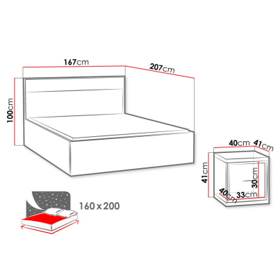 Ložnicová sestava s LED osvětlením a postelí 160x200 SUCRE 2 - ořech hikora