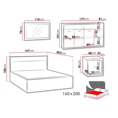 Ložnicová sestava s postelí 160x200 SUCRE 1 - ořech hikora / dub