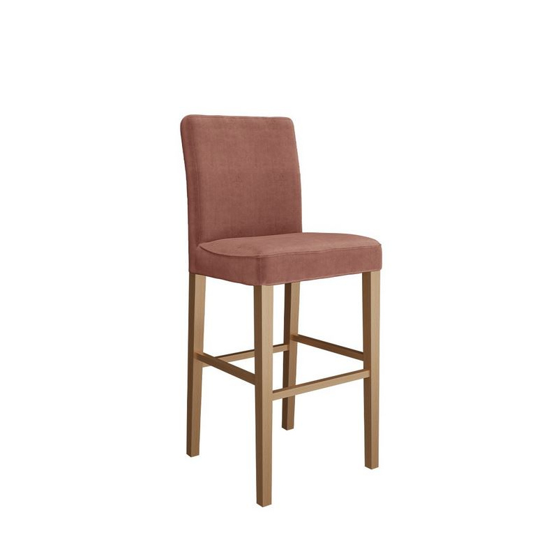Barová židle SAYDA - přírodní dřevo / růžová