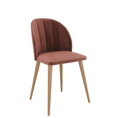 Čalouněná kuchyňská židle PIMA 1 - přírodní dřevo / růžová