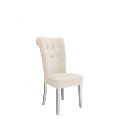 Luxusní jídelní židle NOSSEN 3 - polomatná bílá / béžová / chromované klepadlo