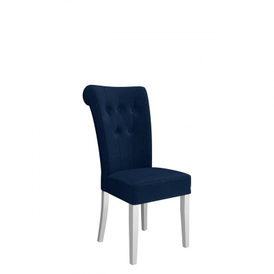 Luxusní jídelní židle NOSSEN 3 - polomatná bílá / modrá / černé klepadlo