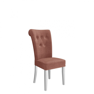 Luxusní jídelní židle NOSSEN 3 - polomatná bílá / růžová / pozlacené klepadlo