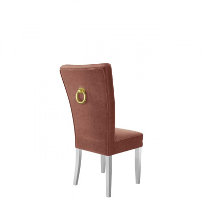 Luxusní kuchyňská židle NOSSEN 4 - polomatná bílá / růžová / pozlacené klepadlo