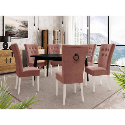 Luxusní kuchyňská židle NOSSEN 4 - polomatná bílá / růžová / černé klepadlo