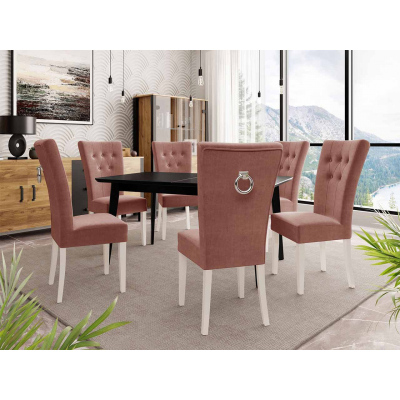 Luxusní kuchyňská židle NOSSEN 4 - polomatná bílá / růžová / chromované klepadlo