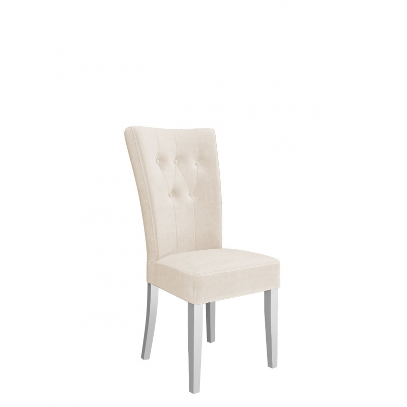 Luxusní kuchyňská židle NOSSEN 4 - polomatná bílá / béžová / chromované klepadlo