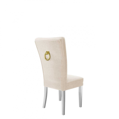 Luxusní kuchyňská židle NOSSEN 4 - polomatná bílá / béžová / pozlacené klepadlo