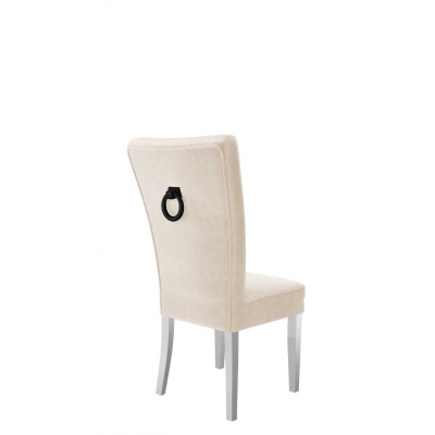 Luxusní kuchyňská židle NOSSEN 4 - polomatná bílá / béžová / černé klepadlo