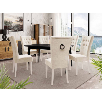 Luxusní kuchyňská židle NOSSEN 4 - polomatná bílá / béžová / černé klepadlo