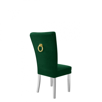 Luxusní kuchyňská židle NOSSEN 4 - polomatná bílá / zelená / pozlacené klepadlo