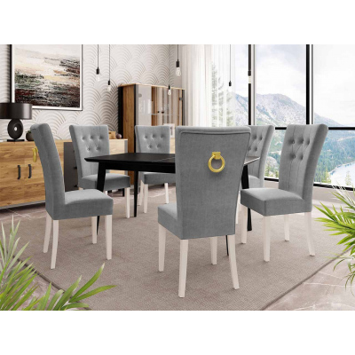 Luxusní kuchyňská židle NOSSEN 4 - polomatná bílá / šedá / pozlacené klepadlo