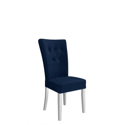 Luxusní kuchyňská židle NOSSEN 4 - polomatná bílá / modrá / chromované klepadlo
