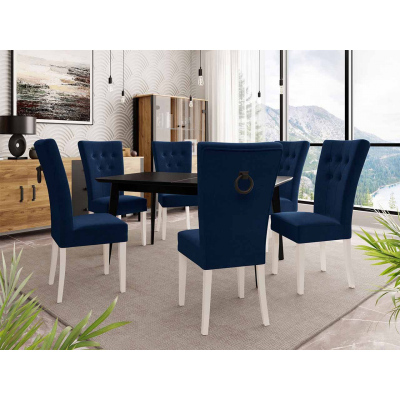 Luxusní kuchyňská židle NOSSEN 4 - polomatná bílá / modrá / černé klepadlo