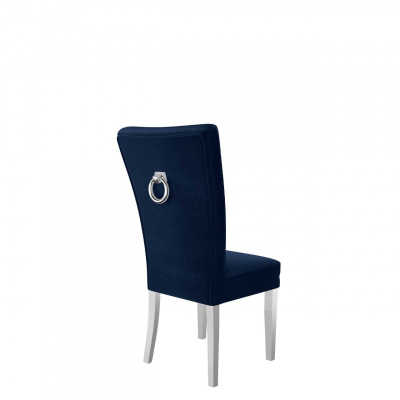 Luxusní kuchyňská židle NOSSEN 4 - polomatná bílá / modrá / chromované klepadlo