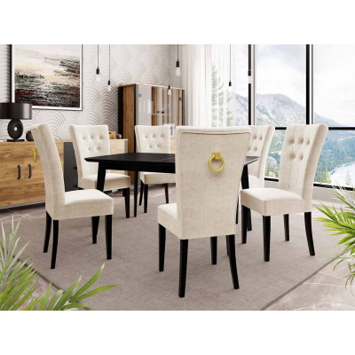 Luxusní kuchyňská židle NOSSEN 4 - černá / béžová / pozlacené klepadlo