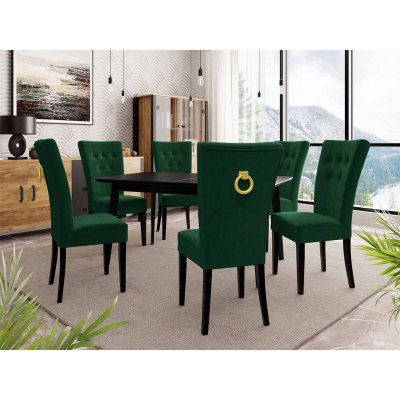 Luxusní kuchyňská židle NOSSEN 4 - černá / zelená / pozlacené klepadlo