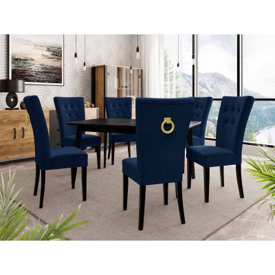 Luxusní kuchyňská židle NOSSEN 4 - černá / modrá / pozlacené klepadlo