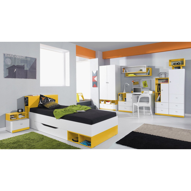 Nábytek do dětského pokoje s postelí 90x200 HARKA 4 - bílý / žlutý